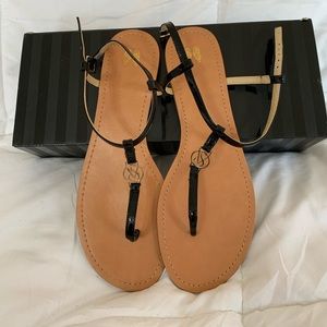 Victoria’s Secret Black/Gold Strap Sandals, Size 9